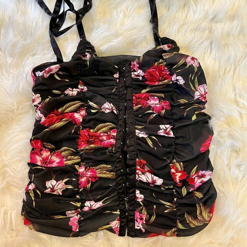 🚨 Last day Fri 🧳 Guess Floral Ruched Bustier Tank Top - Size M